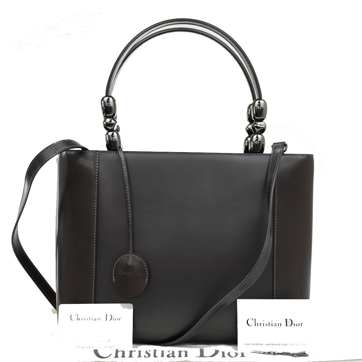 CHRISTIAN DIOR Malice Pearl 2Way Shoulder Bag Patent Leather Grey Italy 52RL541
