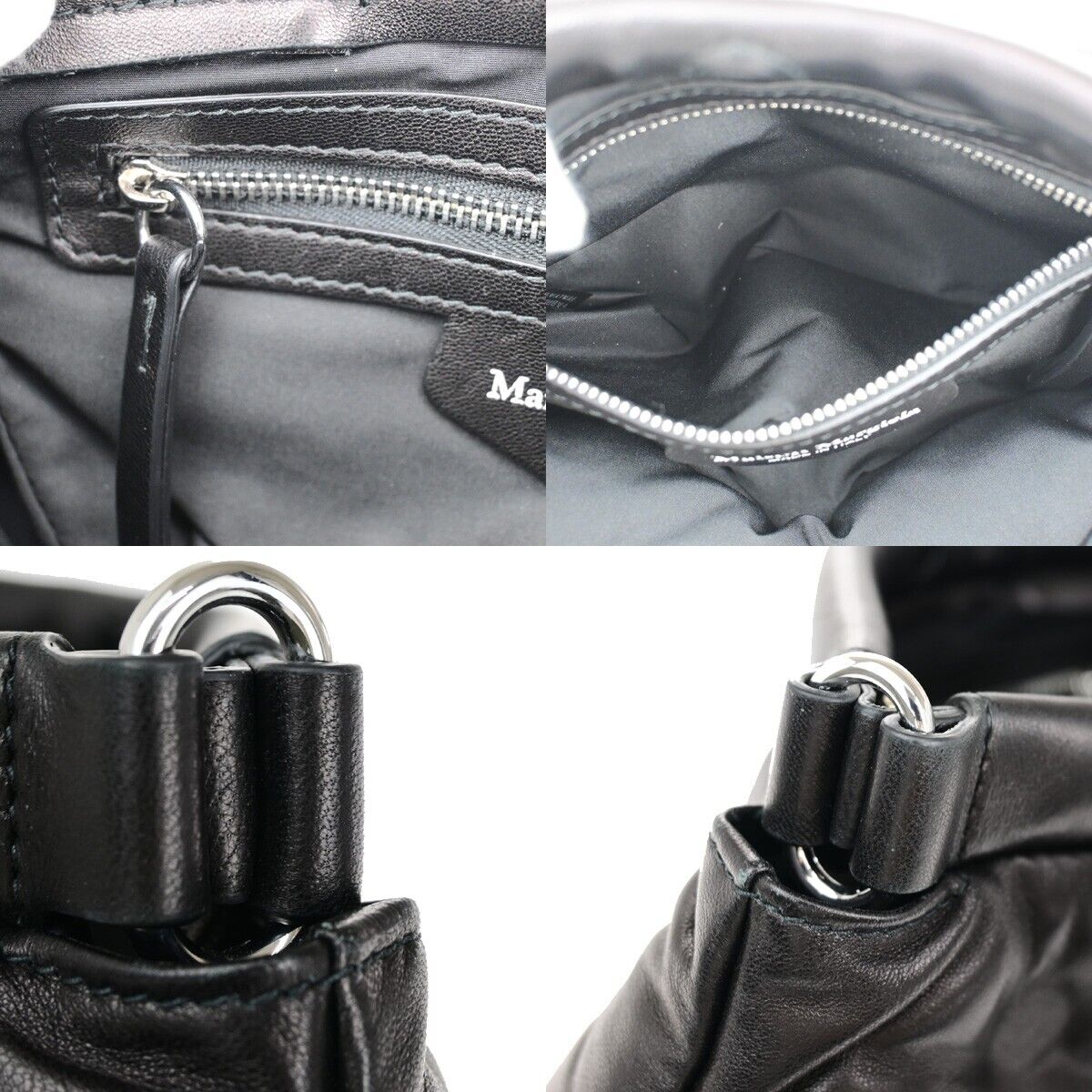 MAISON MARGIELA Logo Glam Slam Chain Clutch Hand Bag Leather Black Silve 40RF146