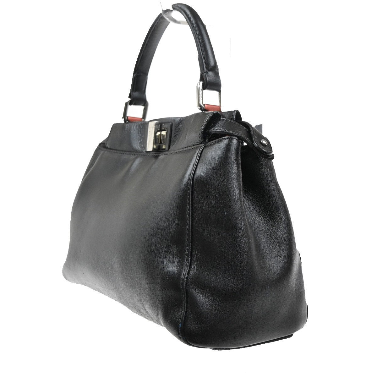 FENDI Peekaboo Logo Mini Hand Tote Bag Leather Black SHW Italy 88MA250