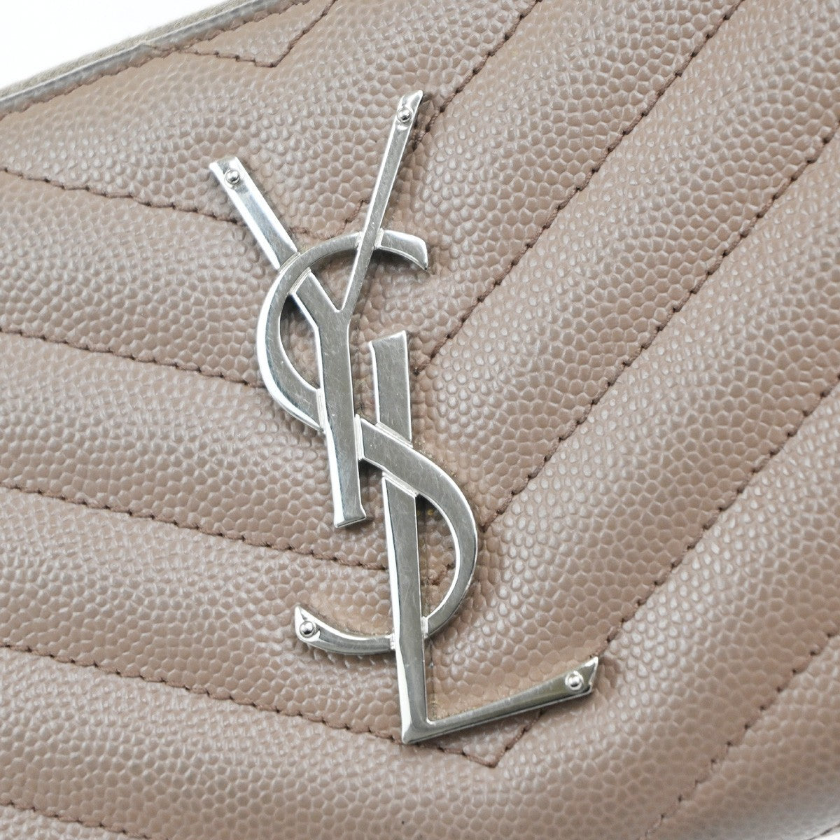 SAINT LAURENT YSL Logo Zipper Around Long Wallet Leather Beige SHW 64KP337