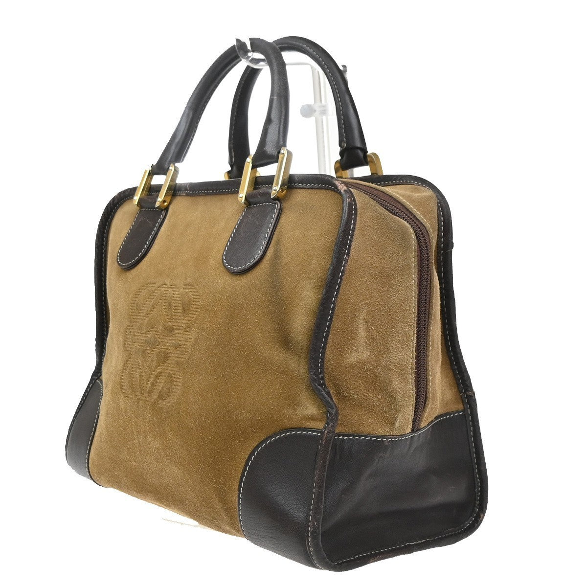 LOEWE Logo Anagram Amazona 32 Hand Bag Suede Leather Beige GHW Spain 38MA556