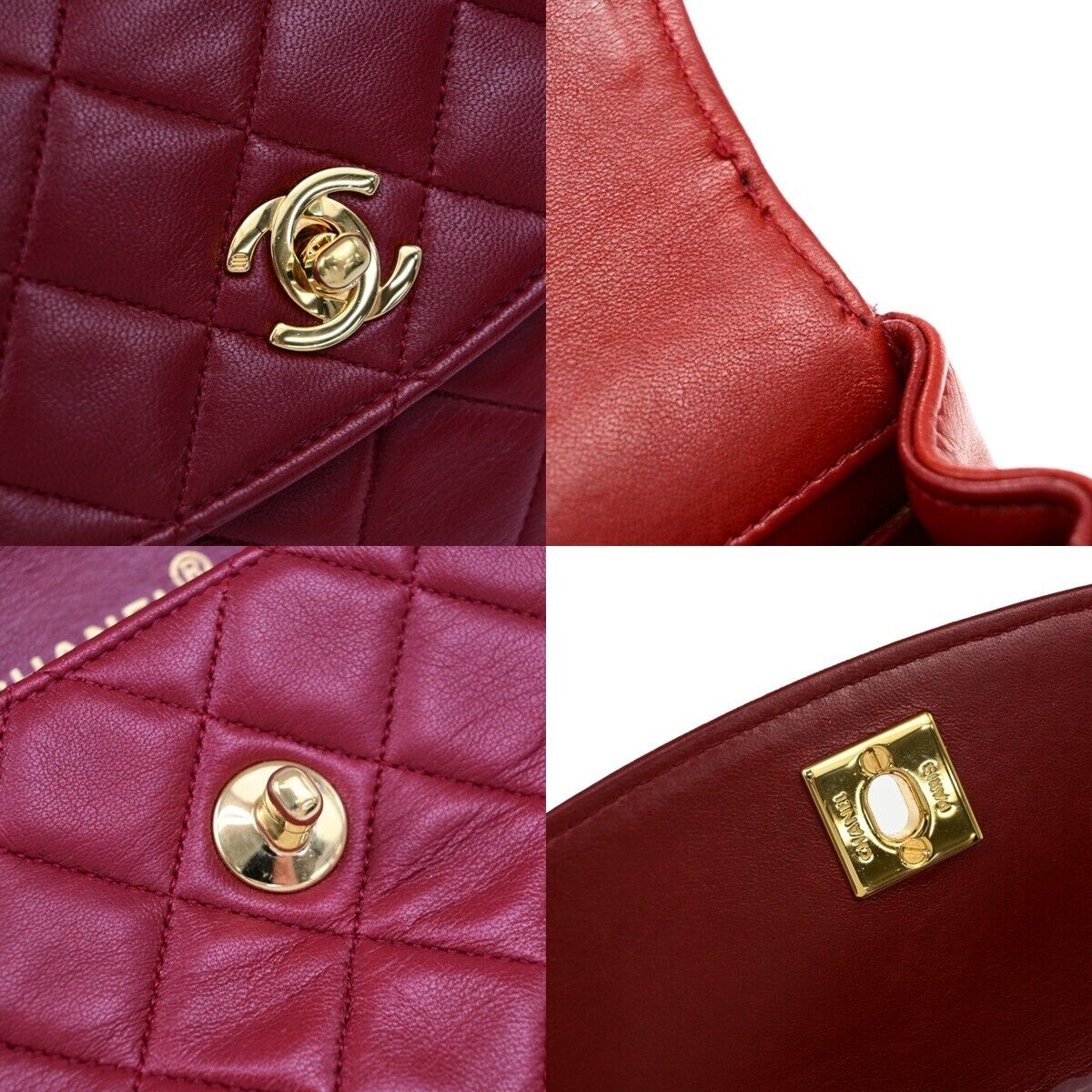 CHANEL CC Logo Mini Matelasse Chain Shoulder Bag Leather Red Vintage 310RF238