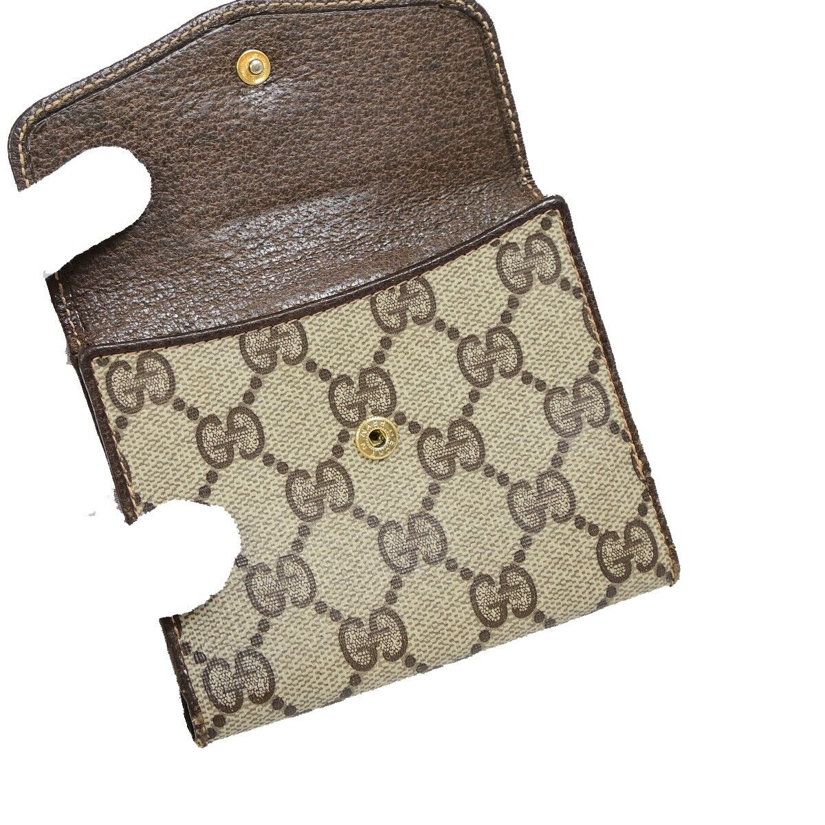 GUCCI Logo Sherry GG Pattern Bifold Wallet Purse PVC Leather Brown Gold 09YE955
