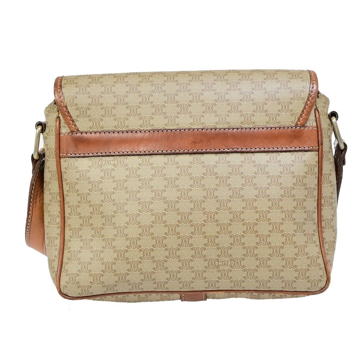 CELINE Logo Macadam Pattern Shoulder Bag PVC Leather Beige Italy 09EB602
