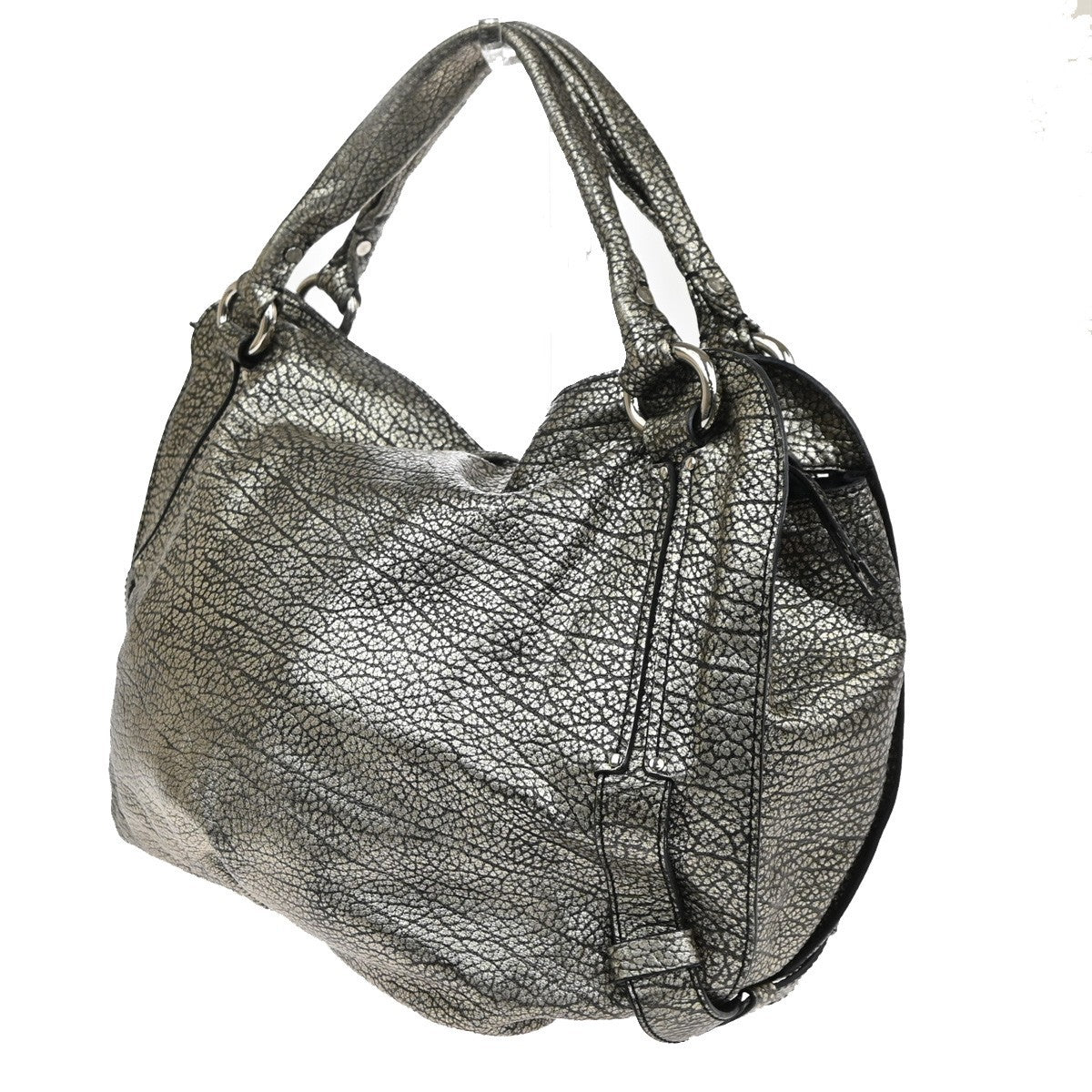 CELINE Bittersweet Shoulder Hobo Hand Bag Leather Metallic Gray SHW 34KD072