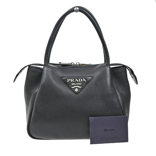 PRADA Logo Small Shoulder Hand Bag daine Soft Leather Black SHW Italy 667RL398