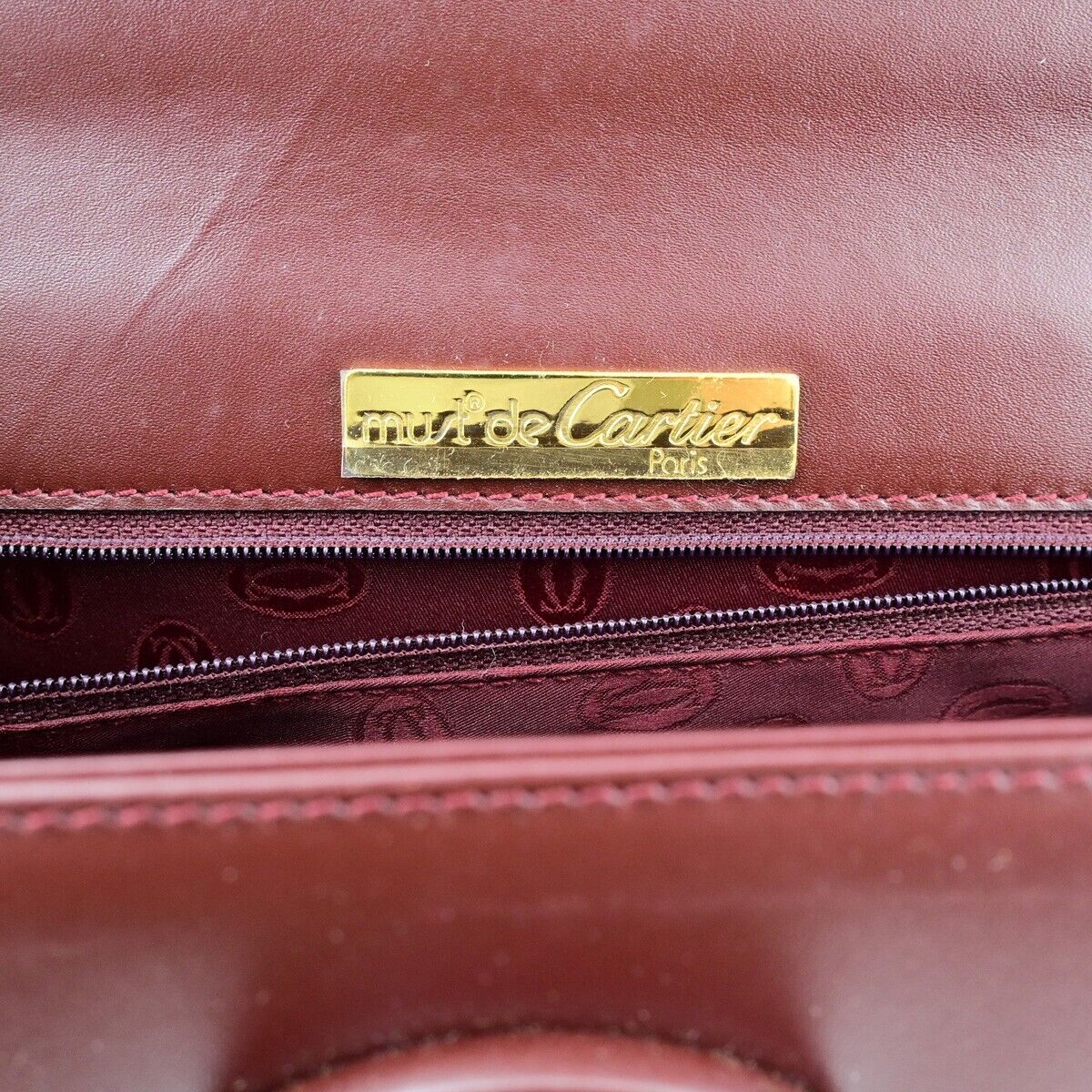 CARTIER 2C Logos Hand Bag Leather Burgundy Gold-Plated Made In Italy 76RK751