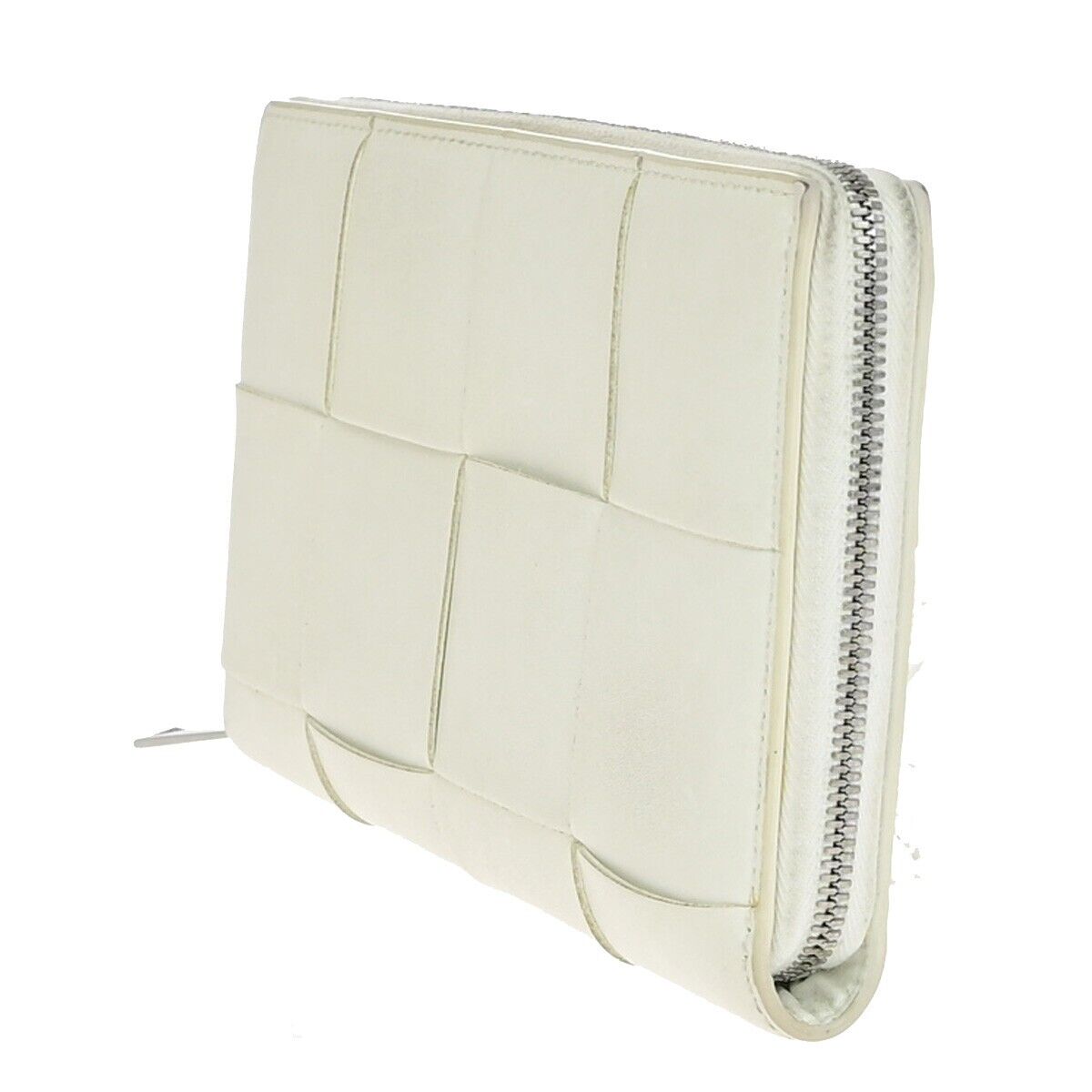 BOTTEGA VENETA Cassette Intrecciato Long Zipper Wallet Leather White 66EC242