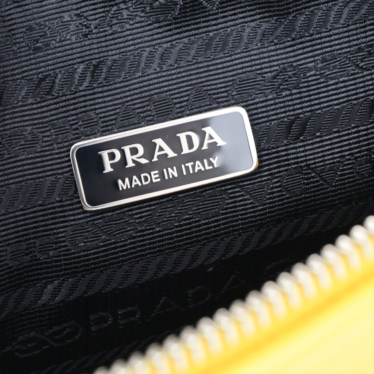 PRADA Logo Triangle Clutch Hand Bag Grace Lux Leather Yellow Sole SHW 43RK741