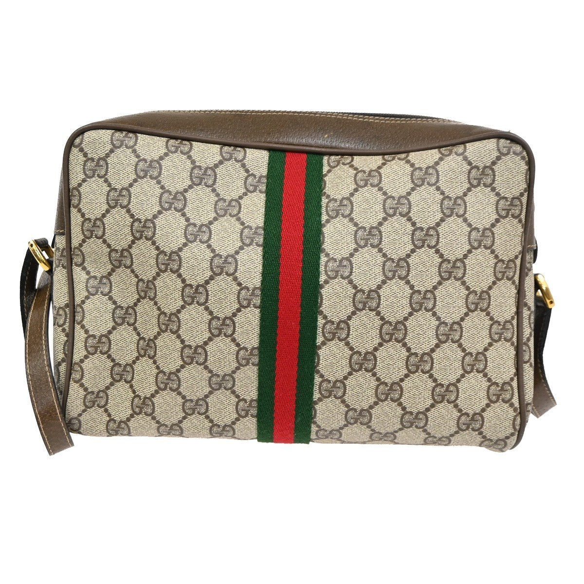 GUCCI Logo GG Pattern Sherry Shoulder Bag PVC Leather Brown Italy 32KC661