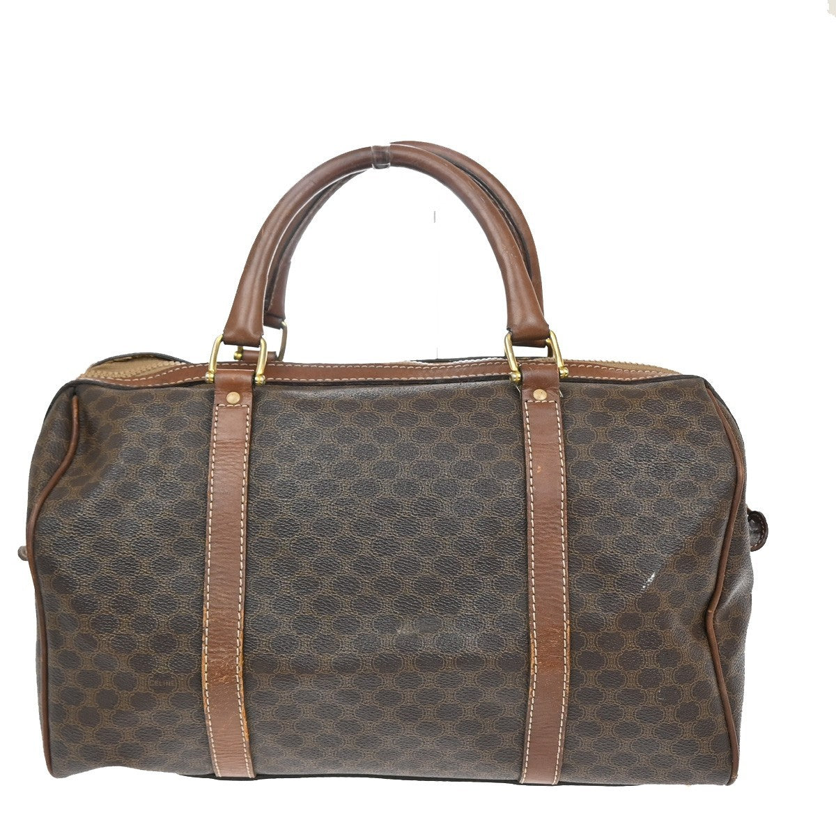 CELINE Logo Macadam Pattern Travel Hand Bag PVC Leather Brown GHW Italy 09KB734