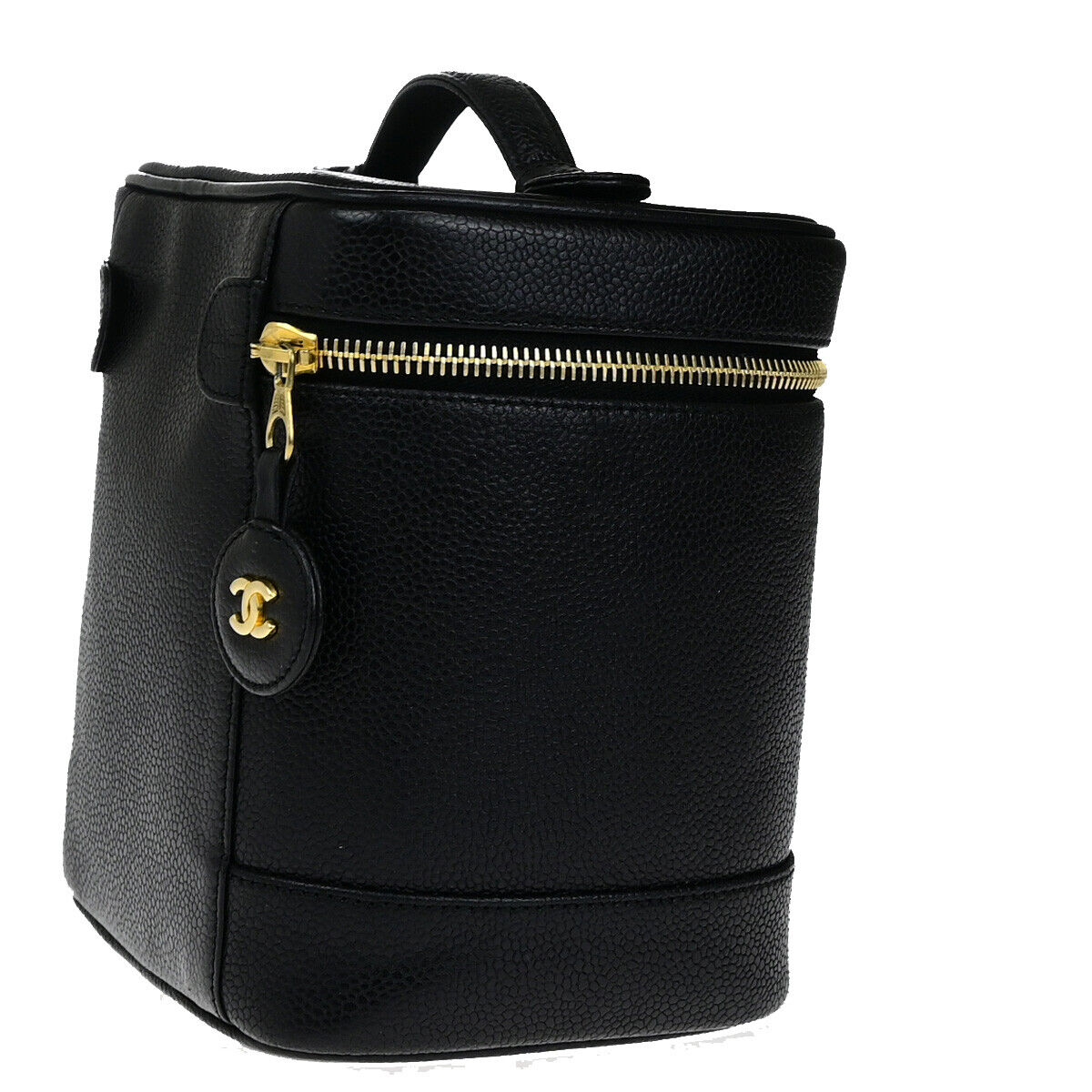 CHANEL CC Logo Vanity Hand Bag Grained Calfskin Leather BK GHW Vintage 42RK716