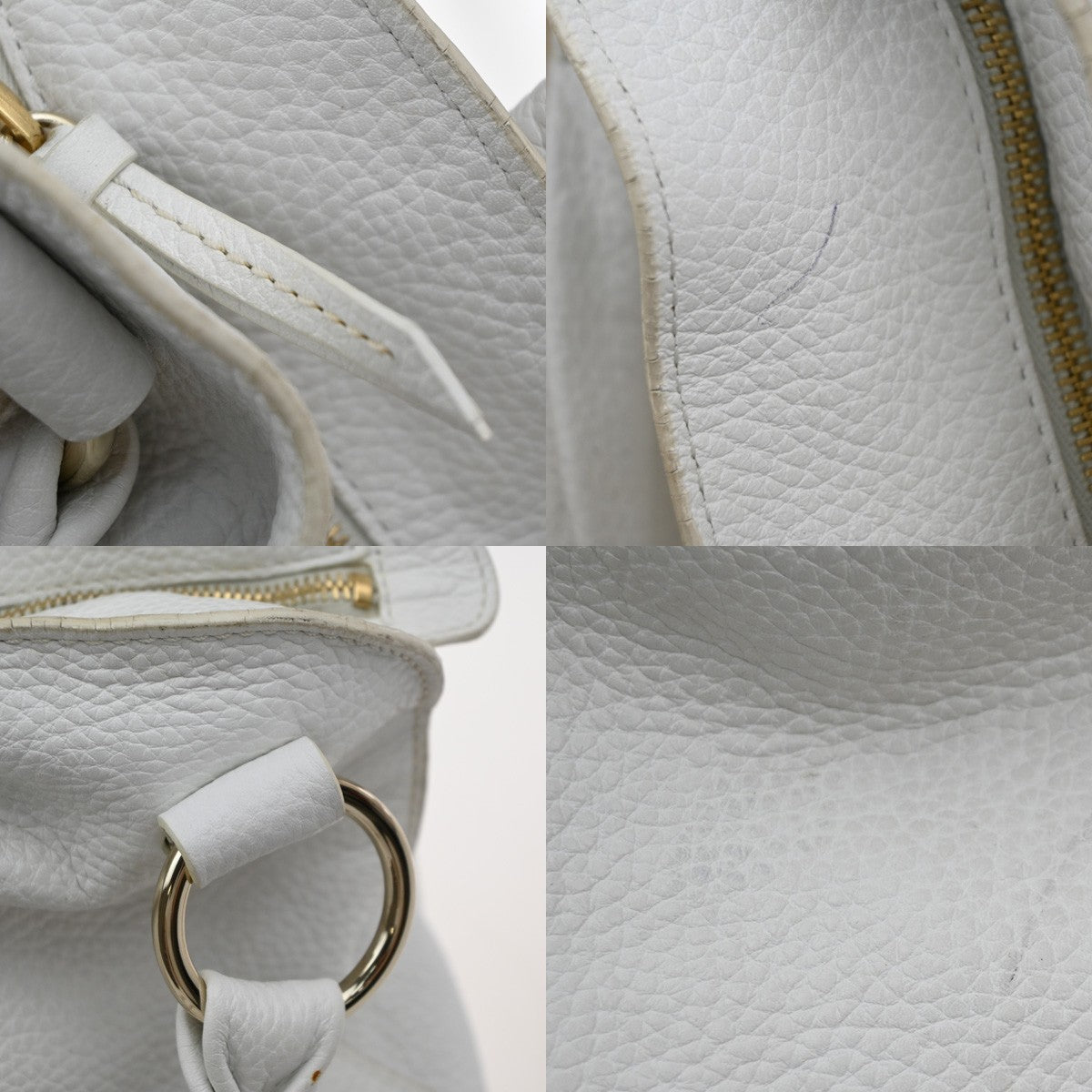 CELINE Logo Bittersweet Shoulder Hand Bag Leather White SHW Italy 32YJ135