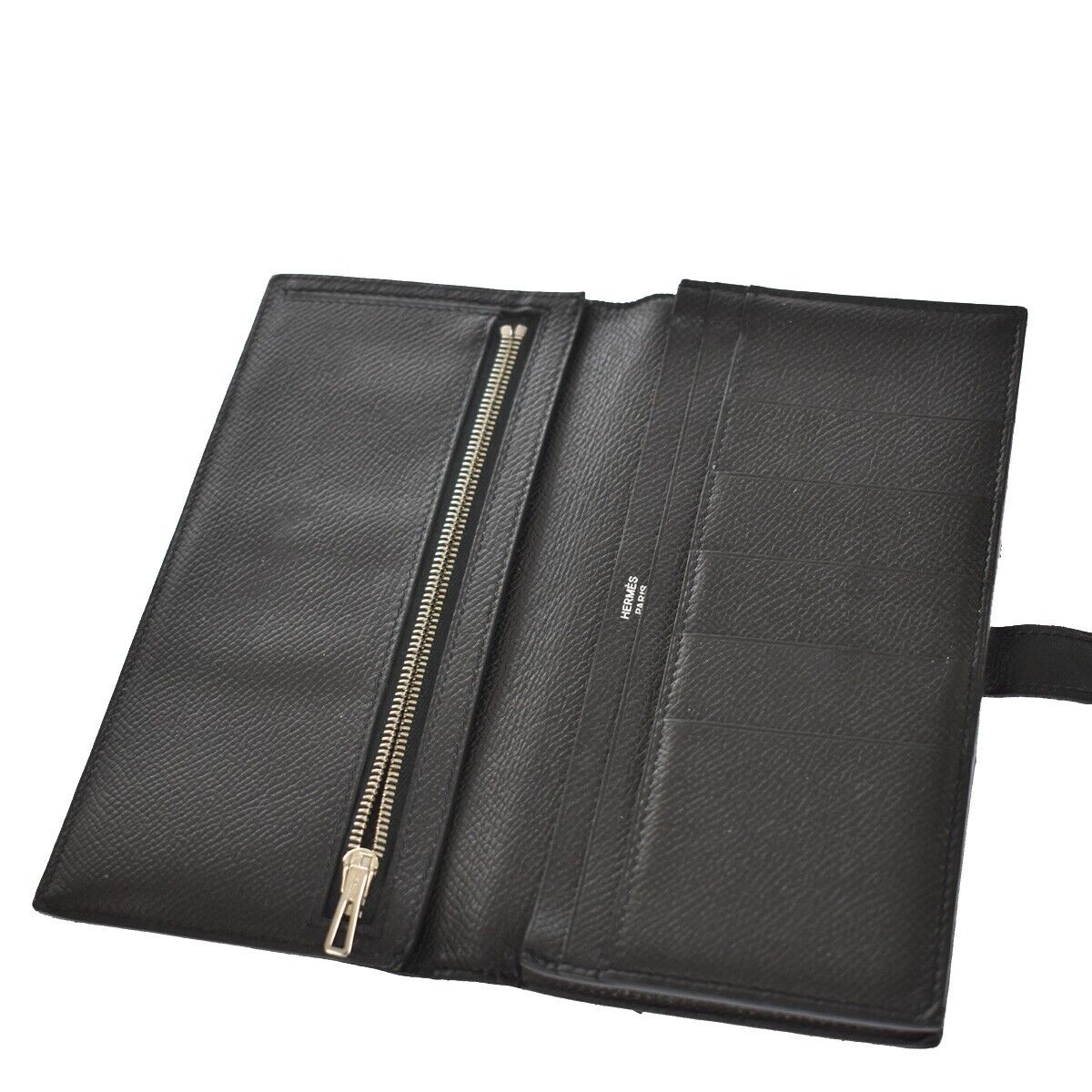 HERMES Logos Bearn Long Bifold Wallet Purse ▢L Veau Epsom Leather Black 85YC192
