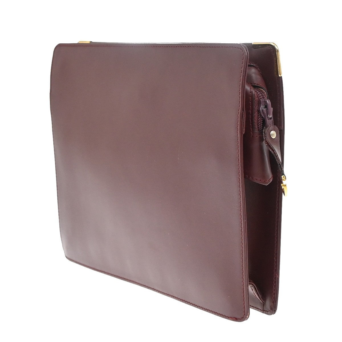 Must De Cartier 2C Clutch Hand Bag Leather Red Gold-Plated 01EF966