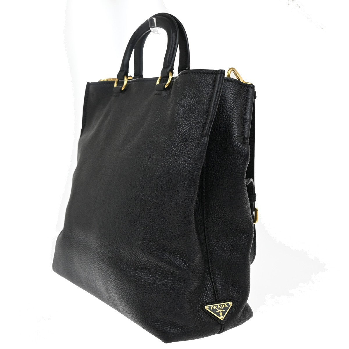 PRADA Logo 2Way Shoulder Hand Bag Vit Daino Leather Black GHW 25RF857