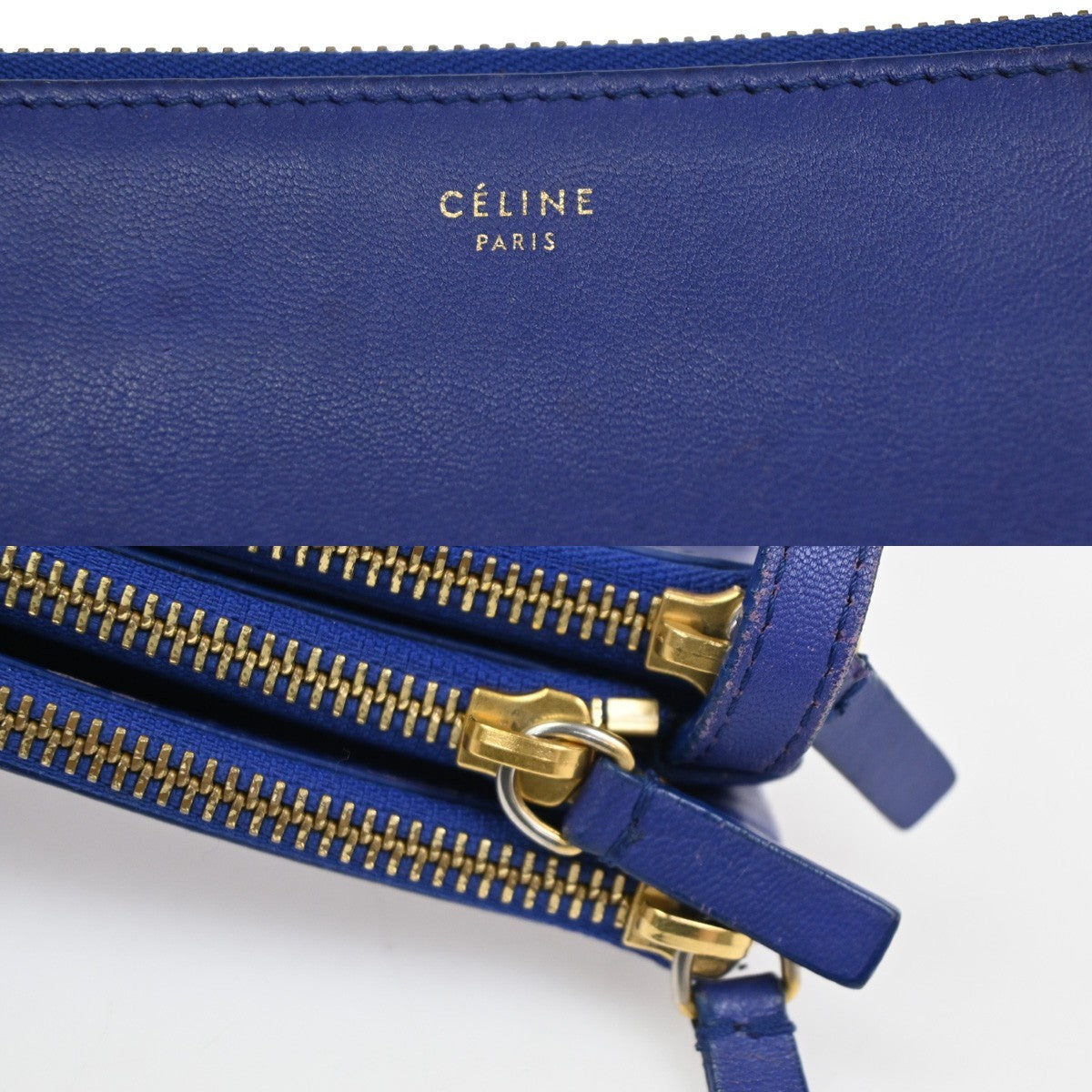 CELINE Logo Trio Crossbody Shoulder Bag Leather Blue Italy 80CA959