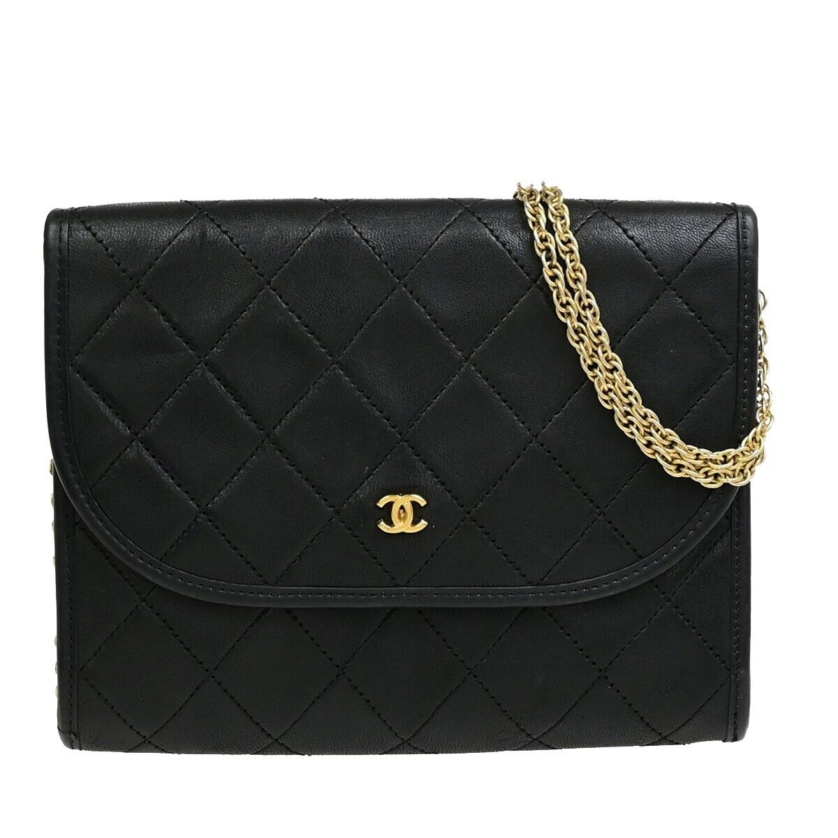 CHANEL CC Logo Mini Matelasse Chain Shoulder Bag Leather Black GHW 600RF228