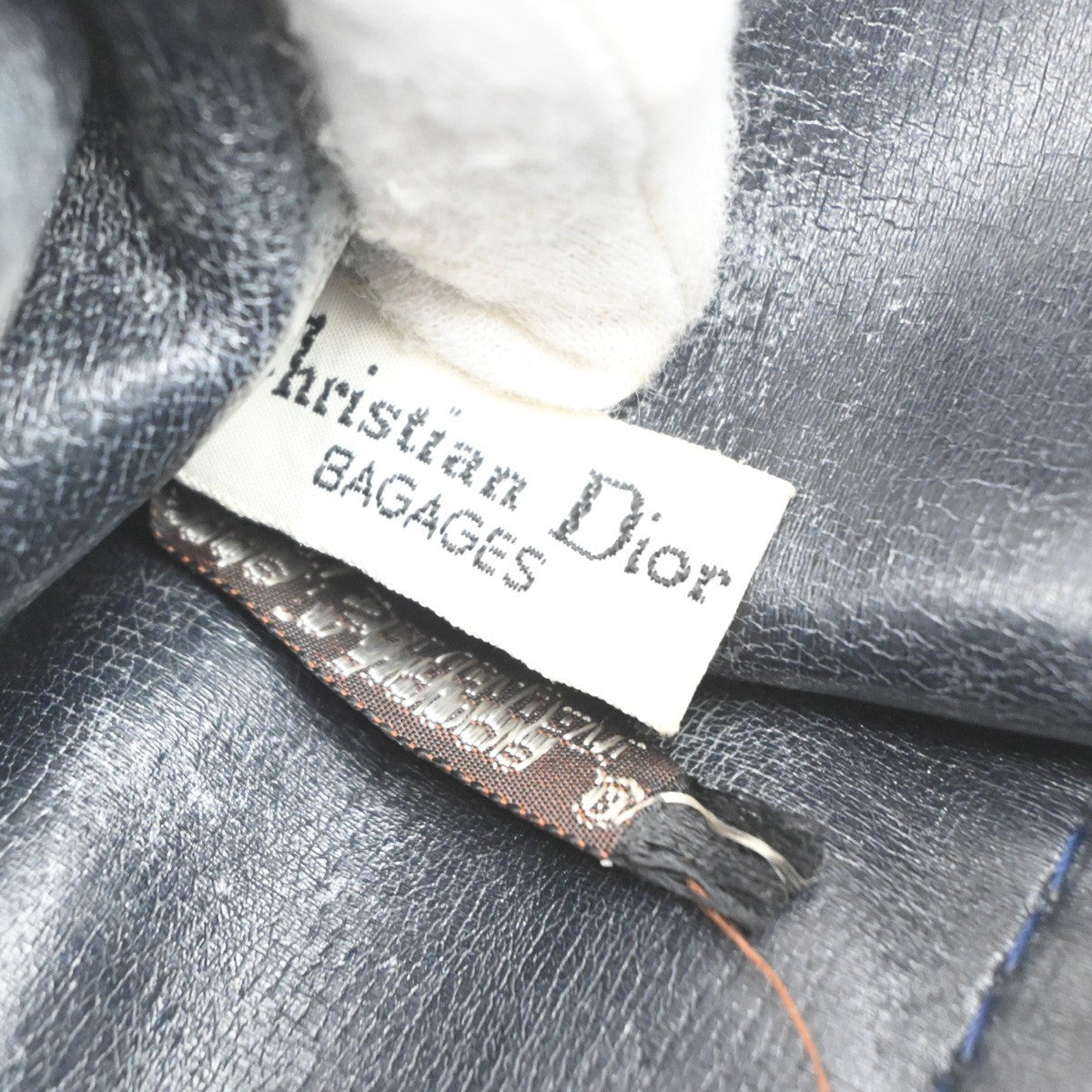 CHRISTIAN DIOR Logo Trotter Pattern Hand Bag Canvas Leather Blue France 88YJ217