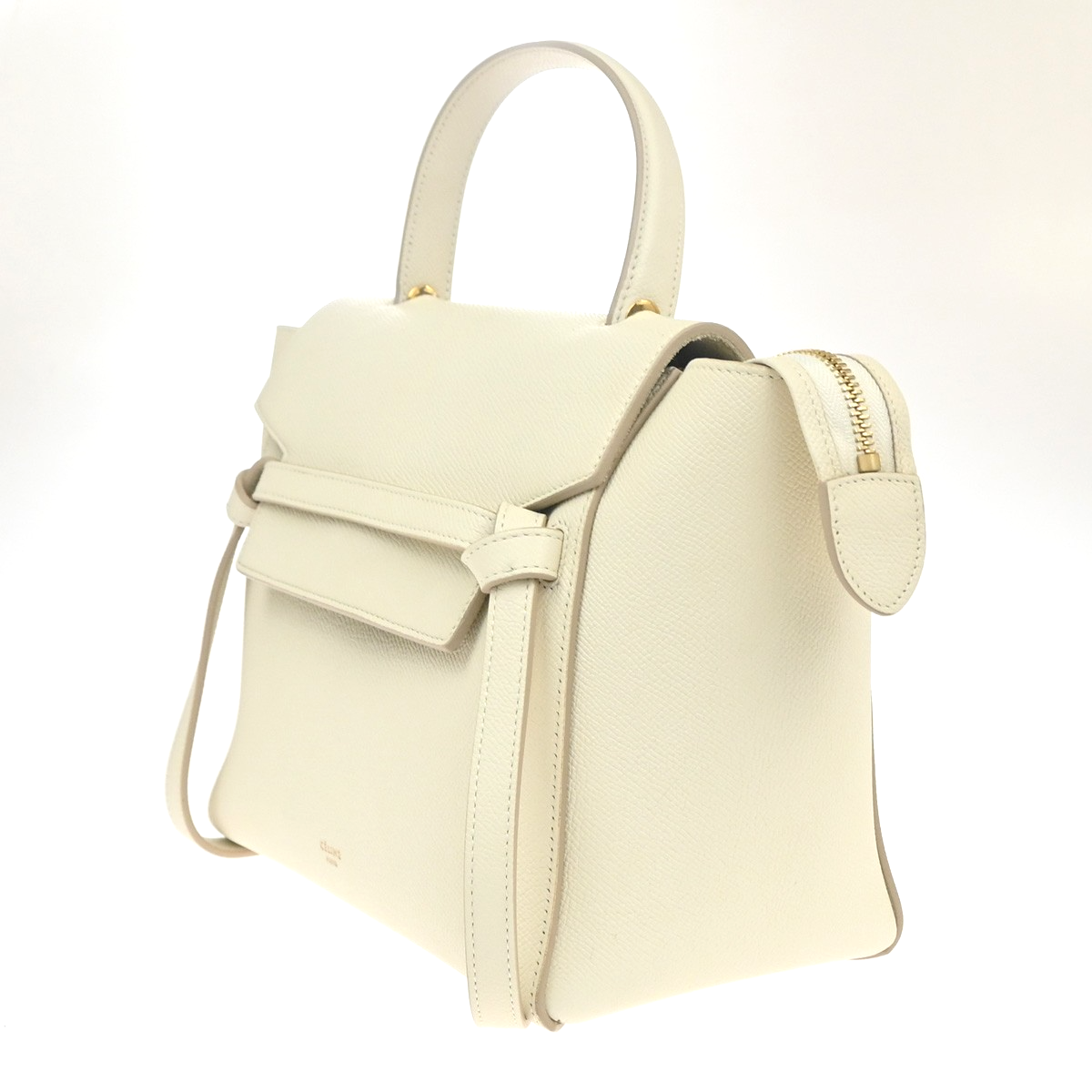 CELINE Logo Belt 2way Shoulder Hand Bag Leather White GHW Italy 29RL885