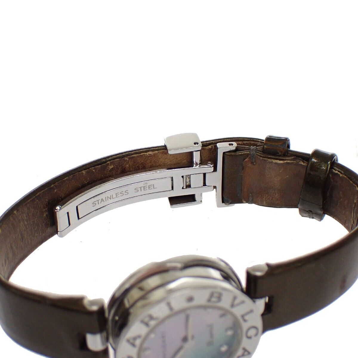 BVLGARI B.Zero1 Quartz Wrist Watch 22mm Diamond MOP Patent Leather BZ22S 13RH802