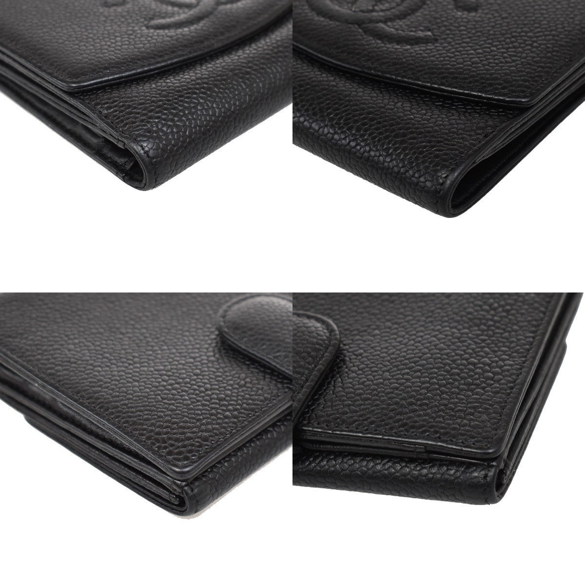 CHANEL CC Logo Bifold Compact Wallet Grained Calfskin Leather Black 64RF554