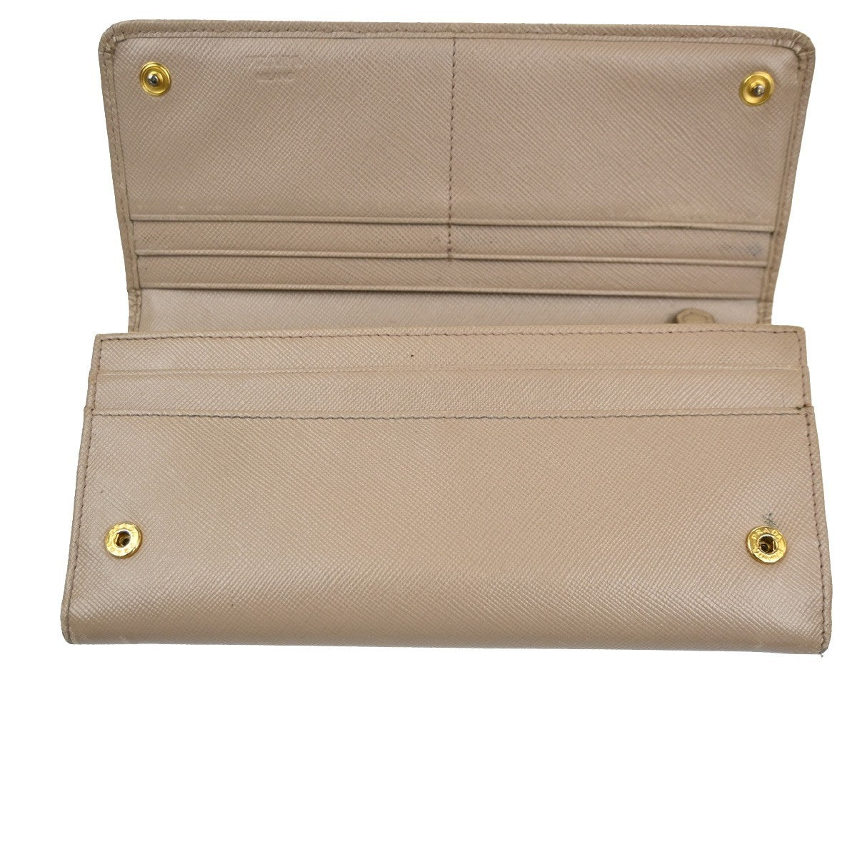 PRADA Logo Bifold Flap Long Wallet Saffiano Leather Beige GHW Italy 01KD036