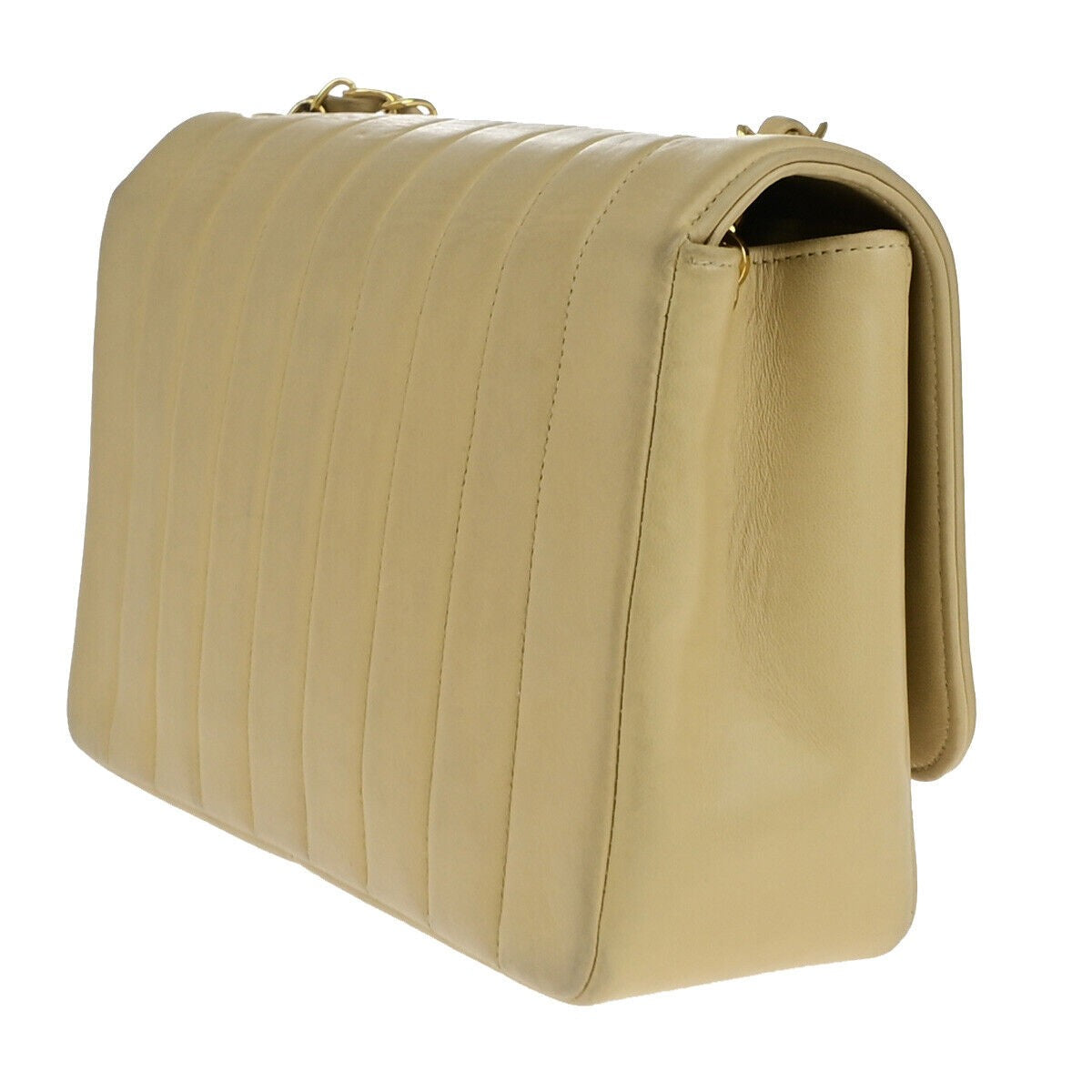 CHANEL CC Logo Mademoiselle Chain Shoulder Bag Leather Beige GHW France 373RK186