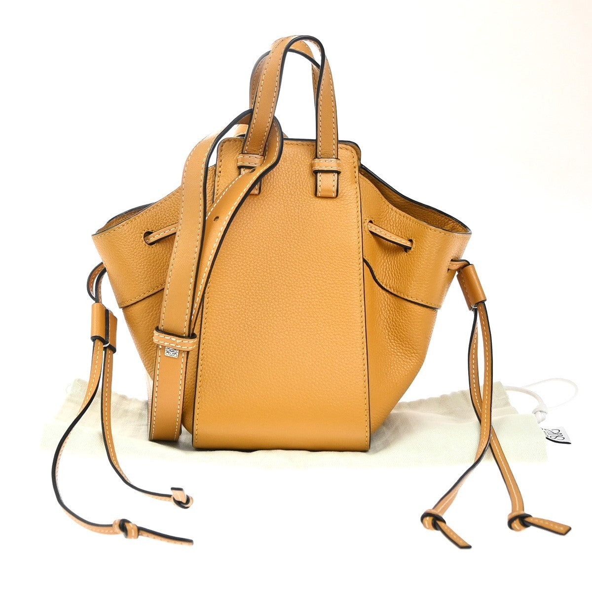 LOEWE Hammock Mini Drawstring 2Way Shoulder Hand Bag Leather Orange 667RP133