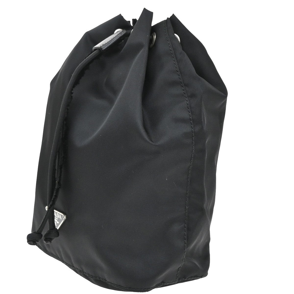PRADA Logo Tessuto Drawstring Pouch Nylon Leather Black SHW Italy 61KA950
