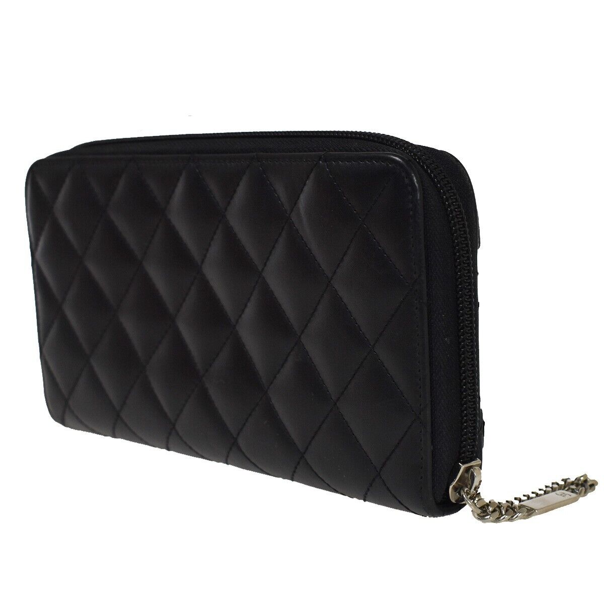 CHANEL CC Cambon Long Zipper Bifold Wallet Patent Leather Black SHW 75YC568