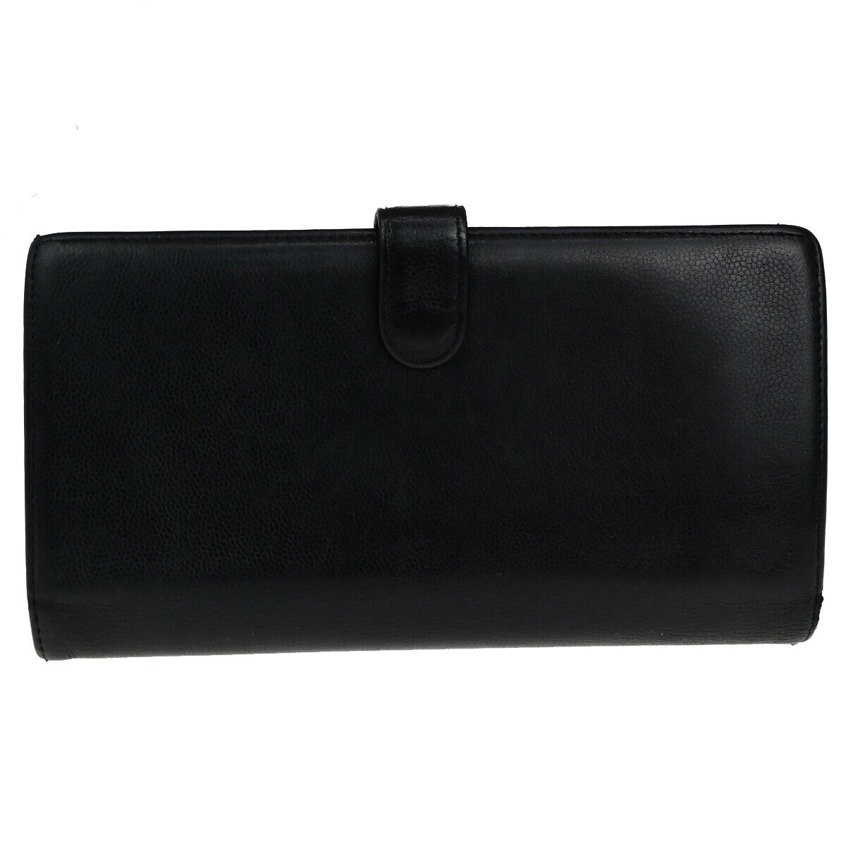 CHANEL CC Logo Falp Bifold Long Wallet Grained Leather Black SHW 35RK678