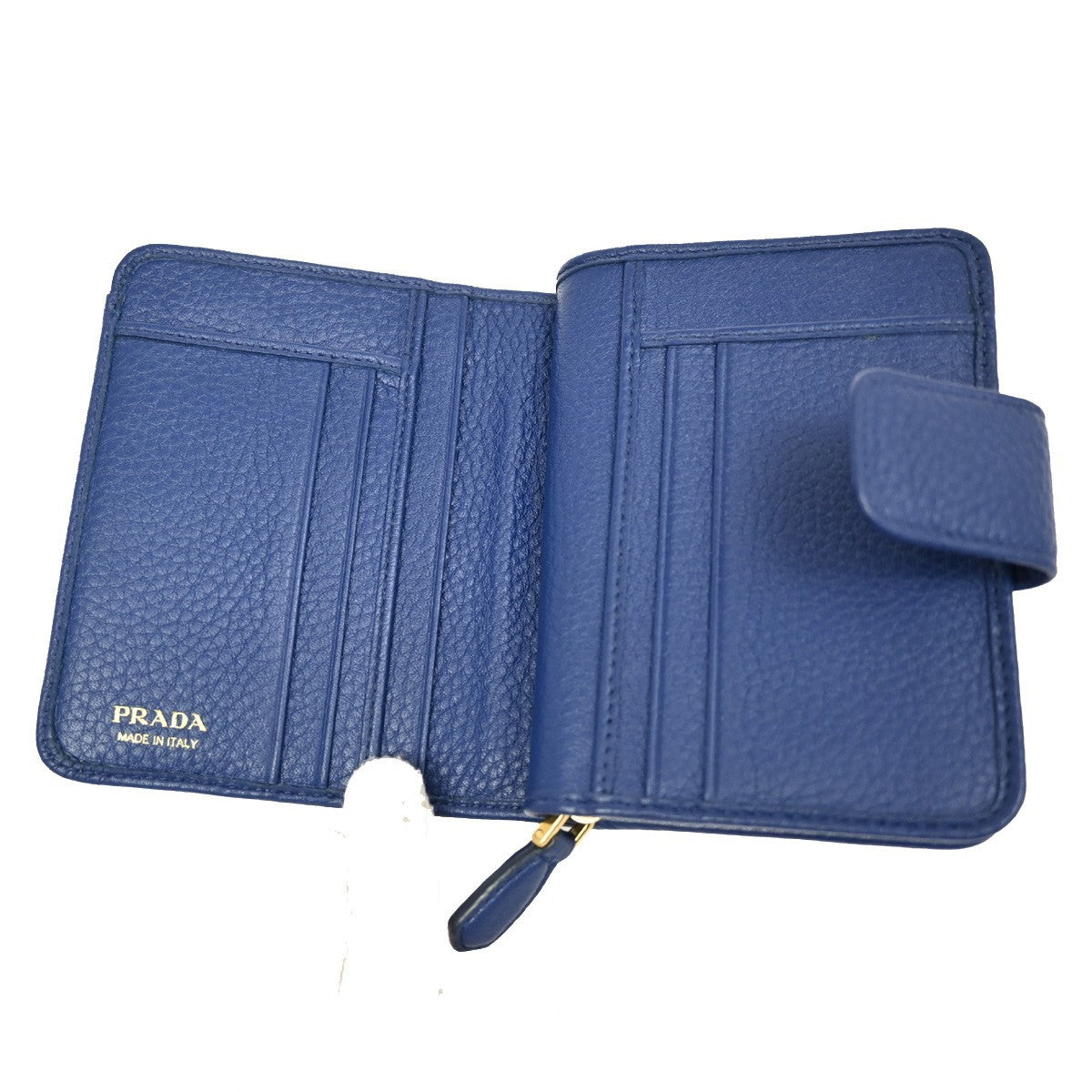 PRADA Logo Bifold Wallet Purse Vitello Leather Blue Bluette GHW Italy 88RL435