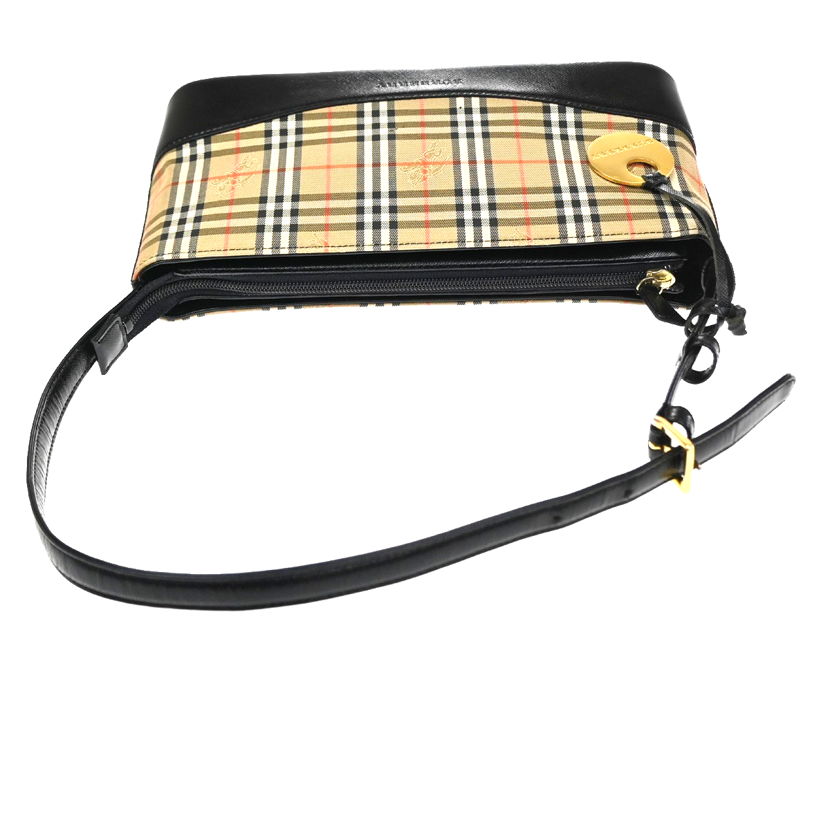 BURBERRY Logo Nova Check Hand Bag Canvas Leather Beige Black GHW 87RQ042