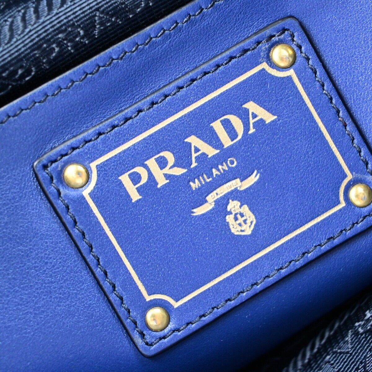 PRADA MILNO Logo 2Way Shoulder Tote Bag Leather Blue Gold-Plated 70EB366