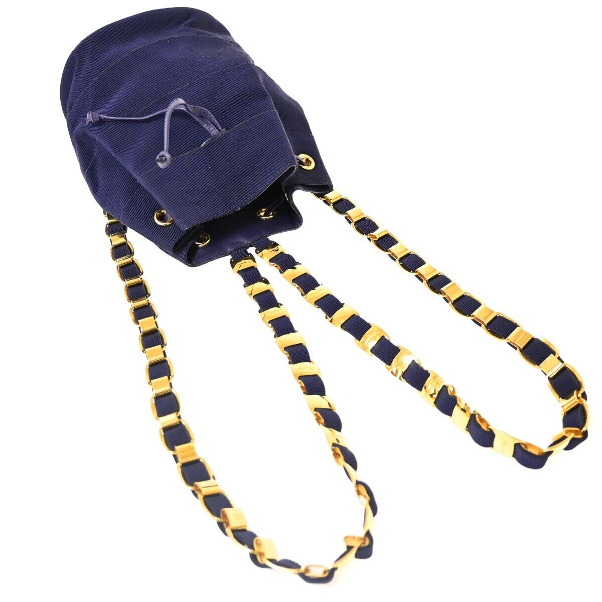 SALVATORE FERRAGAMO Vara Chain Bag Backpack Canvas Leather Navy Blue 63HB588