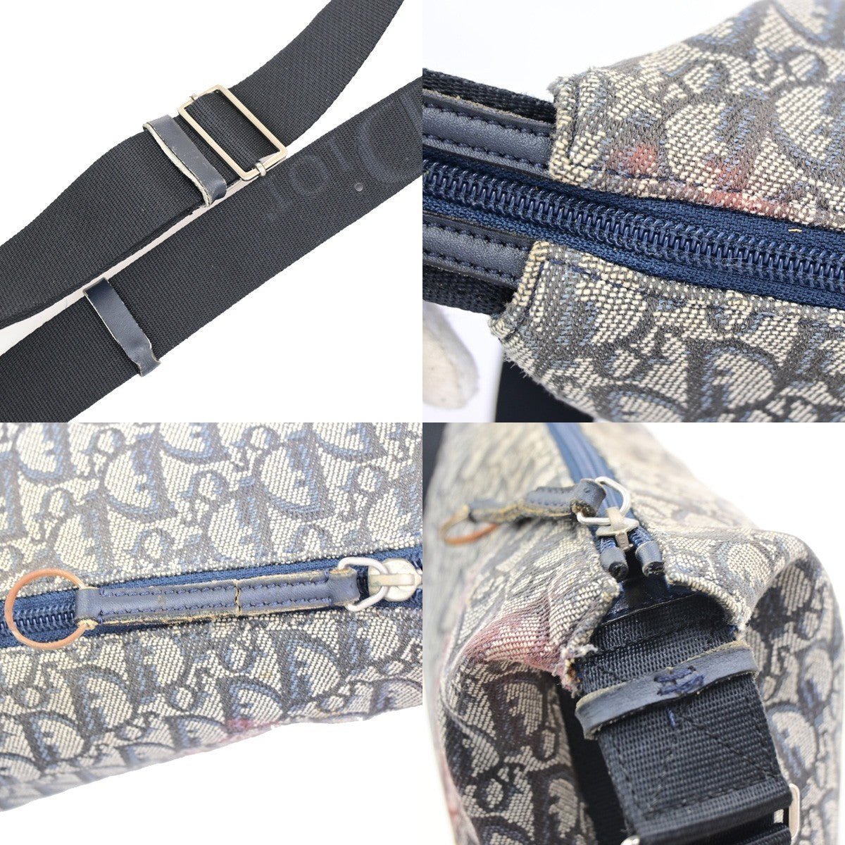 CHRISTIAN DIOR Logo Trotter Messenger Cross shoulder Bag Canvas Blue SHW 31PA126