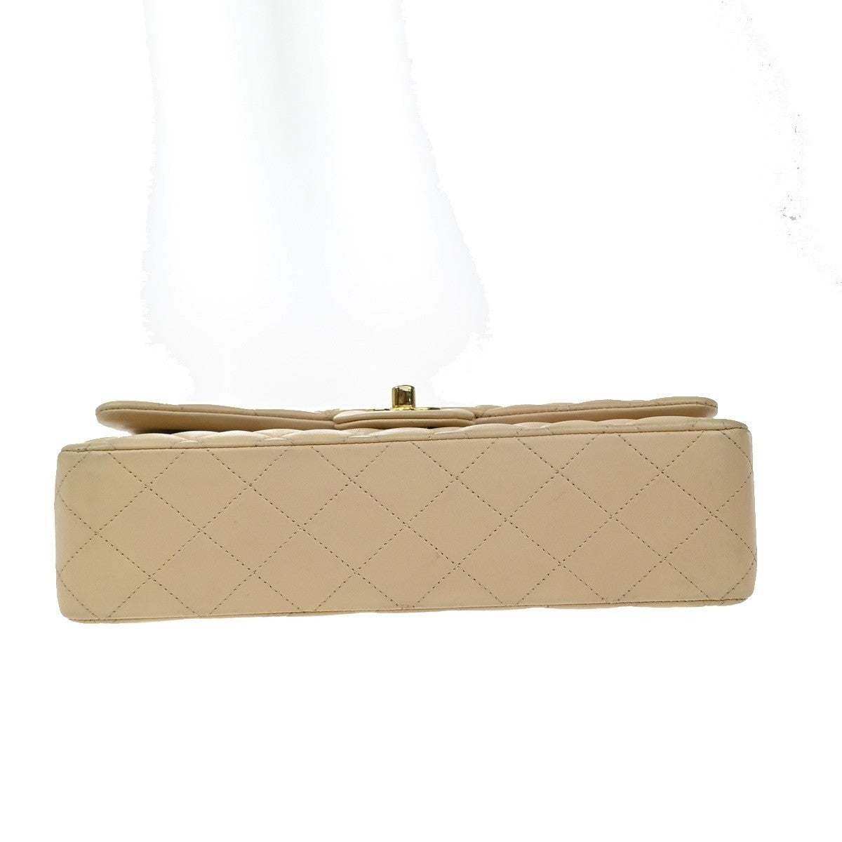 CHANEL CC Matelasse 25 Double Flap Chain Shoulder Bag Leather Beige GHW 827RF945