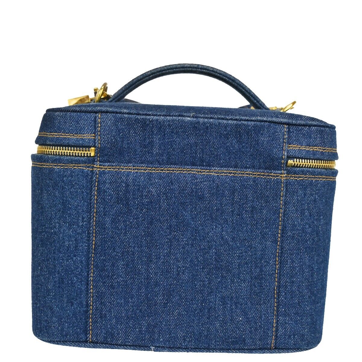 CHANEL CC Logo 2Way Shoulder Hand Vanity Bag Denim Leather Blue Vintage 744RH823