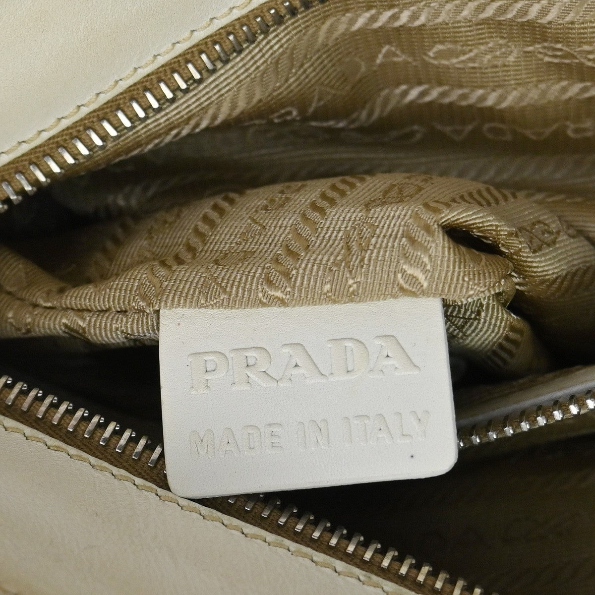 PRADA MILANO Logo Jacquard Shoulder Bag  Leather Canvas Beige White 85CA963