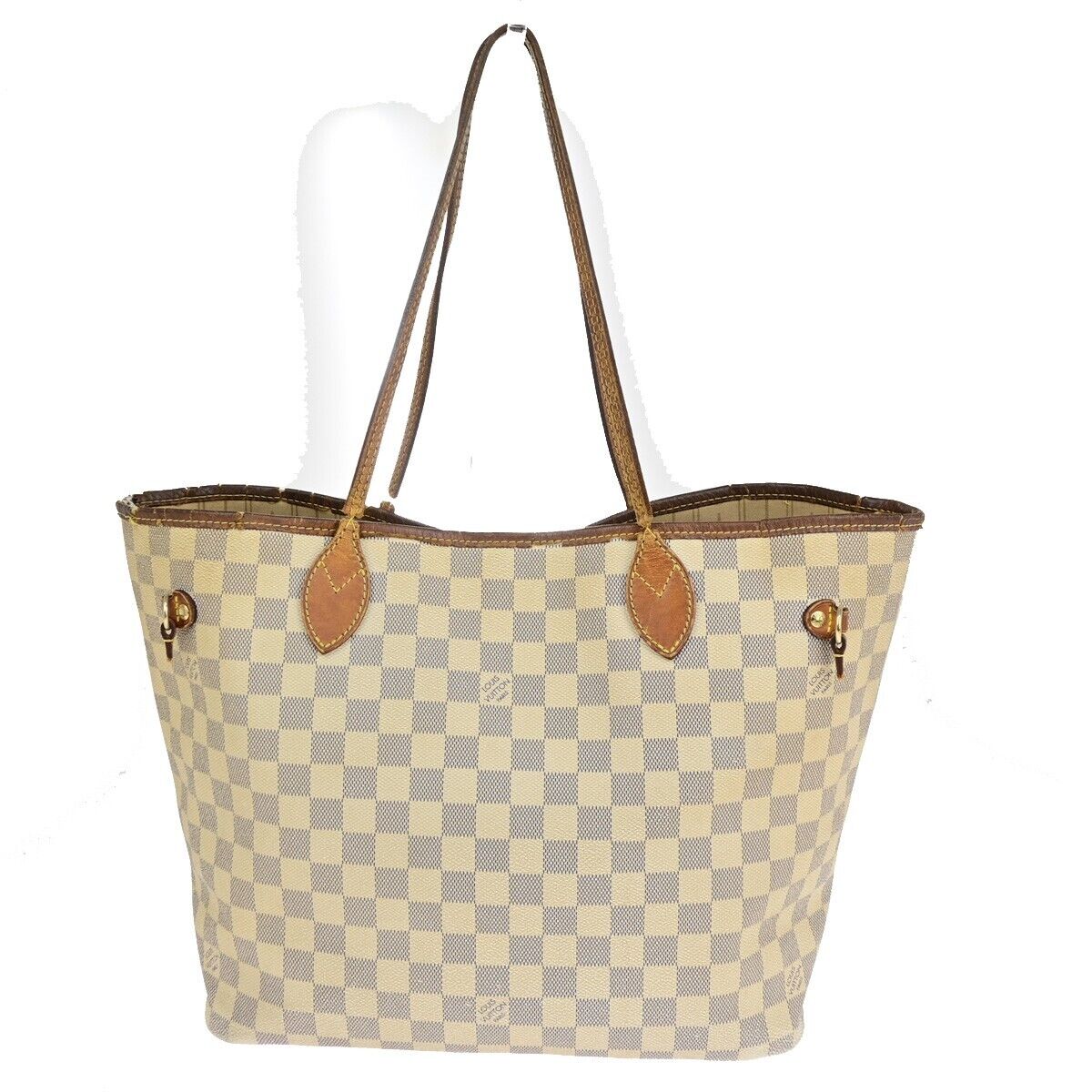 LOUIS VUITTON Neverfull MM Shoulder Tote Bag Damier Azur White N51107 37SJ157
