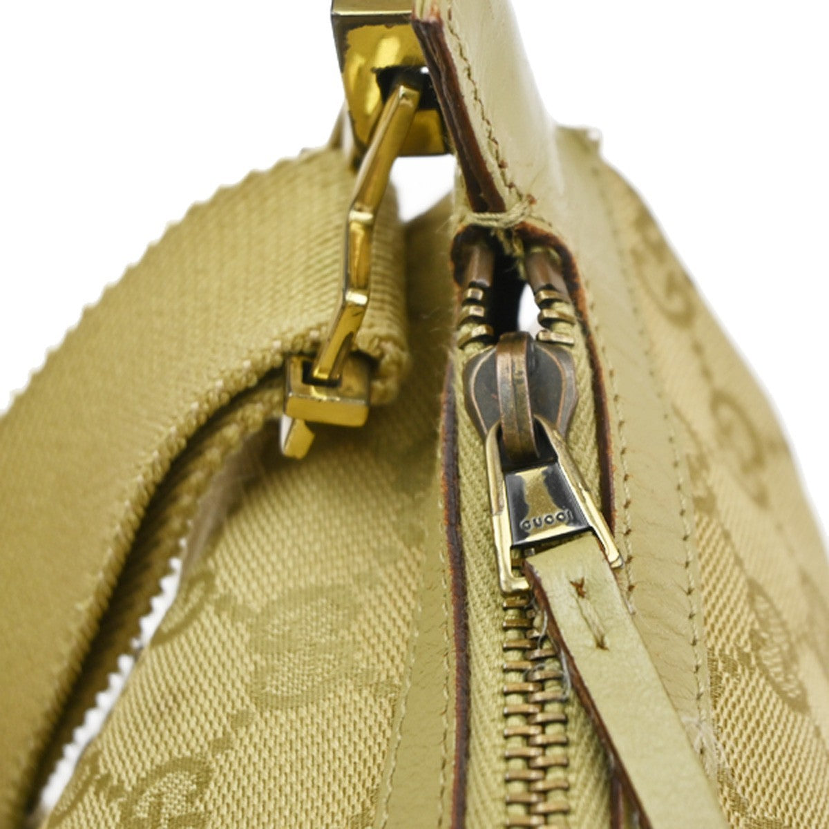 GUCCI Logo GG Pattern Shoulder Bag Canvas Leather Beige GHW Italy 34YJ134