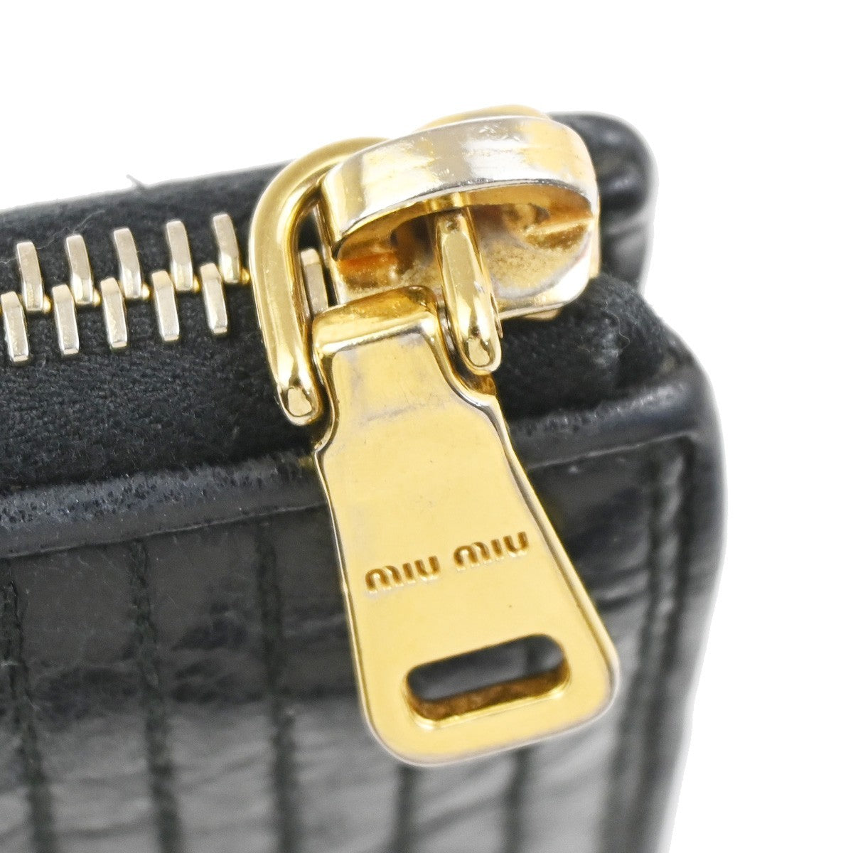 MIU MIU LOGO Matelasse Long Zipper Around Wallet Leather Black GHW 63KD079
