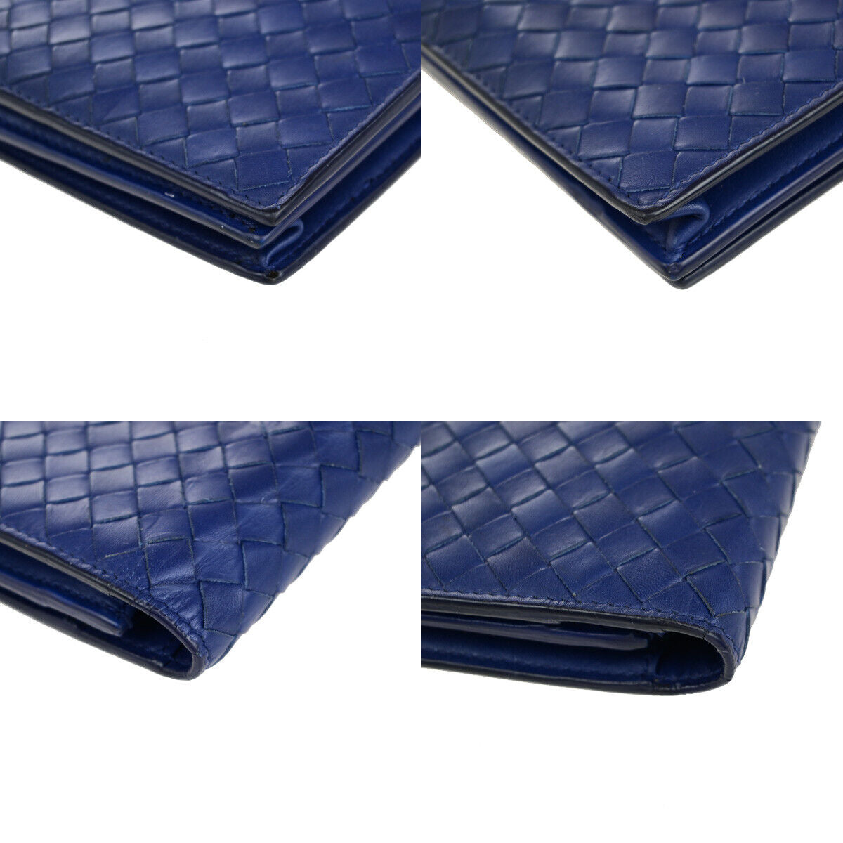 BOTTEGA VENETA Logo Intrecciato Long Bifold Wallet Leather Blue SHW 39SJ343