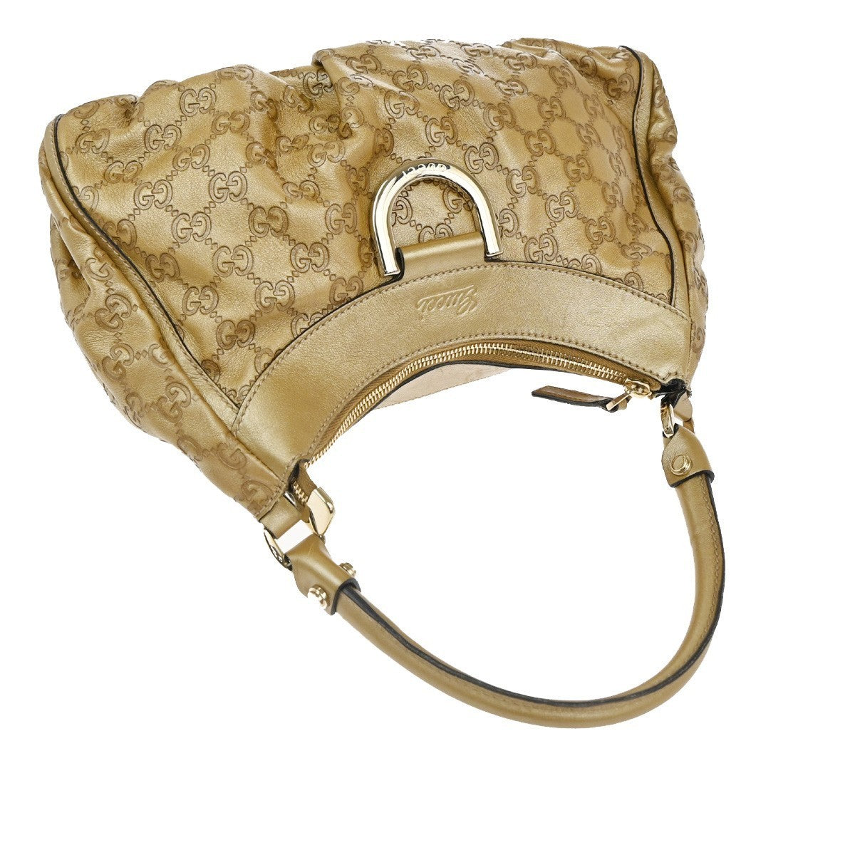 GUCCI Guccissima Abbey One Shoulder Hand Bag Embossing Leather Gold GHW  84TA490