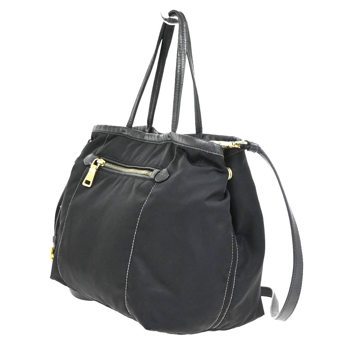 PRADA Logo Tessuto 2Way Shoulder Hand Bag Nylon Leather Black GHW 30YJ187