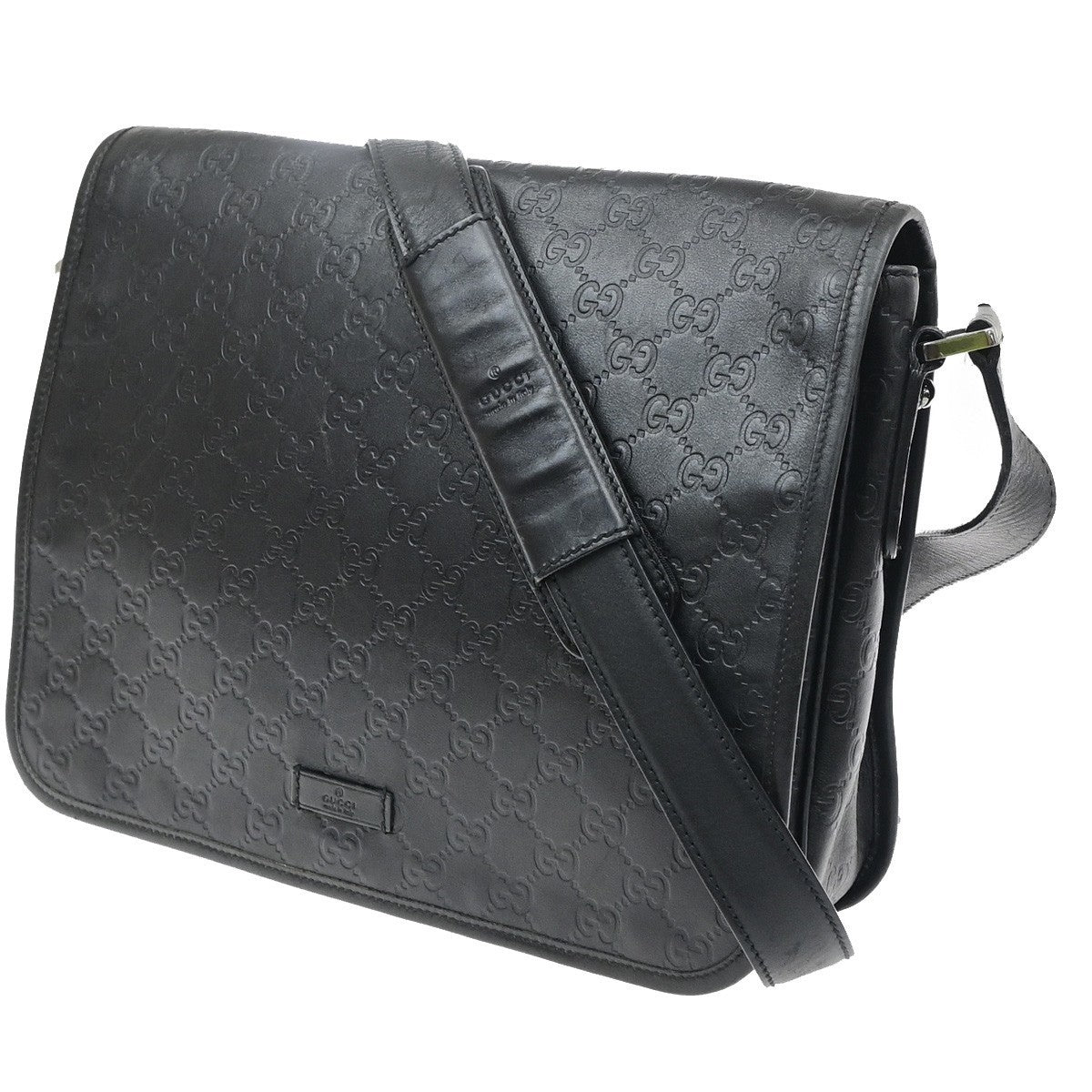 GUCCI GG Pattern Guccissima Shoulder Bag Embossing Leather Black Italy 62SA167