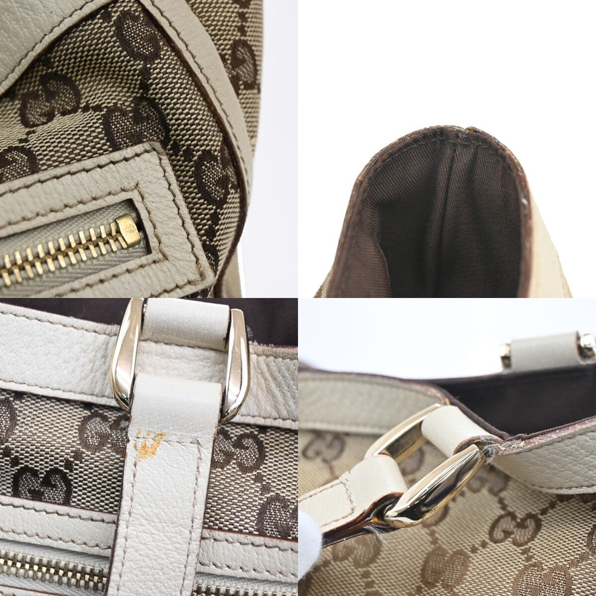 GUCCI Logo GG pattern Shoulder Tote Bag Canvas Leather Brown Beige Italy 85FB560