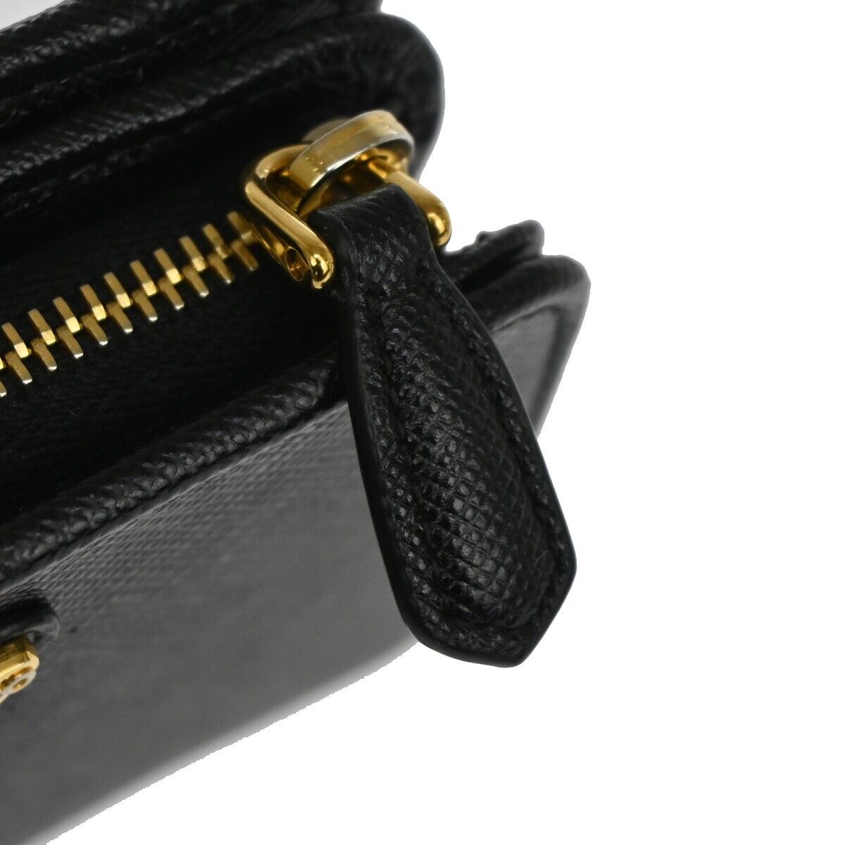 PRADA MILANO Bifold Wallet Purse Saffiano Leather Black Nero Gold Italy 86YD961