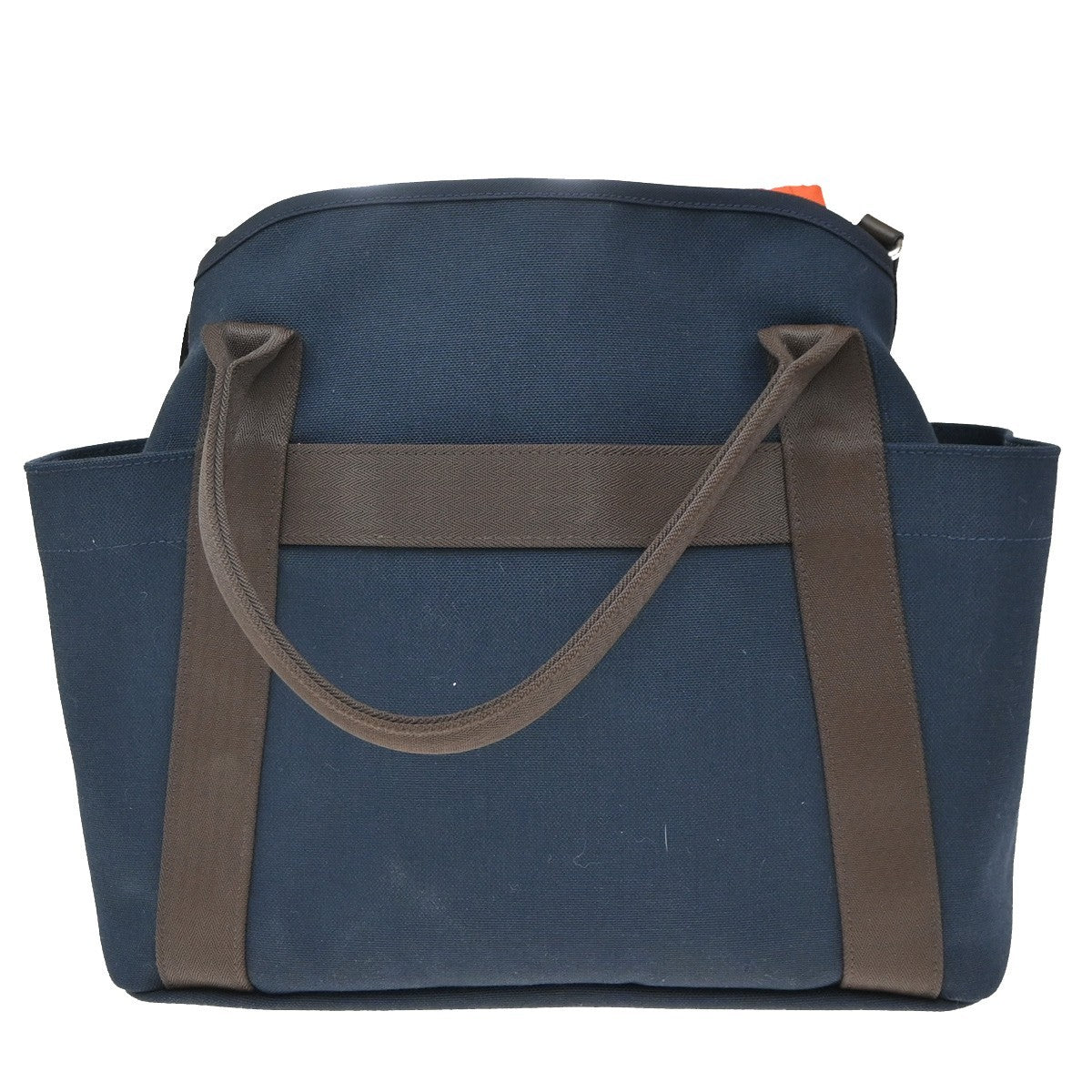 HERMES Logo Grooming 2Way Shoulder Hand Bag Canvas Leather Blue Orange 332LC612